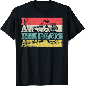 Vintage Retro Photographer Papa Photography Silhouette Funny T-Shirt - T-Shirt | Black