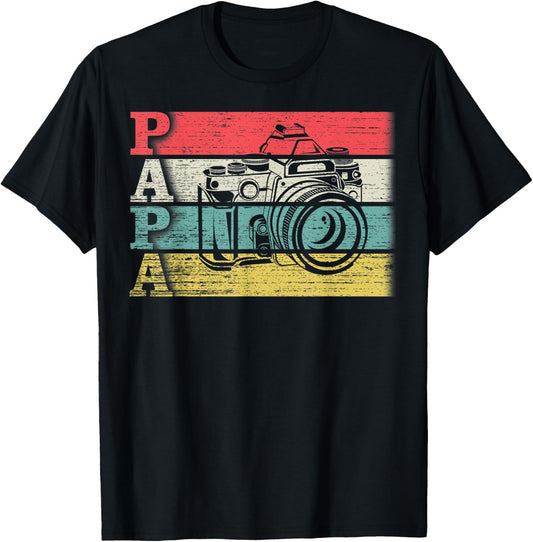 Vintage Retro Photographer Papa Photography Silhouette Funny T-Shirt - T-Shirt | Black