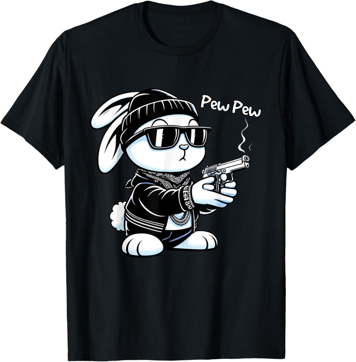 Thug Bunny Rabbit Gangster Rabbit With Gun Funny Rabbit T-Shirt - T-Shirt | Black