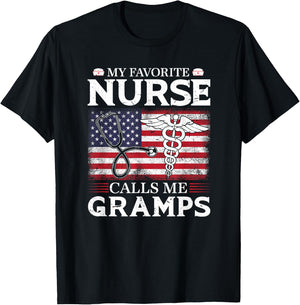 My Favorite Nurse Calls Me Gramps Father's Day T-Shirt - T-Shirt | Black