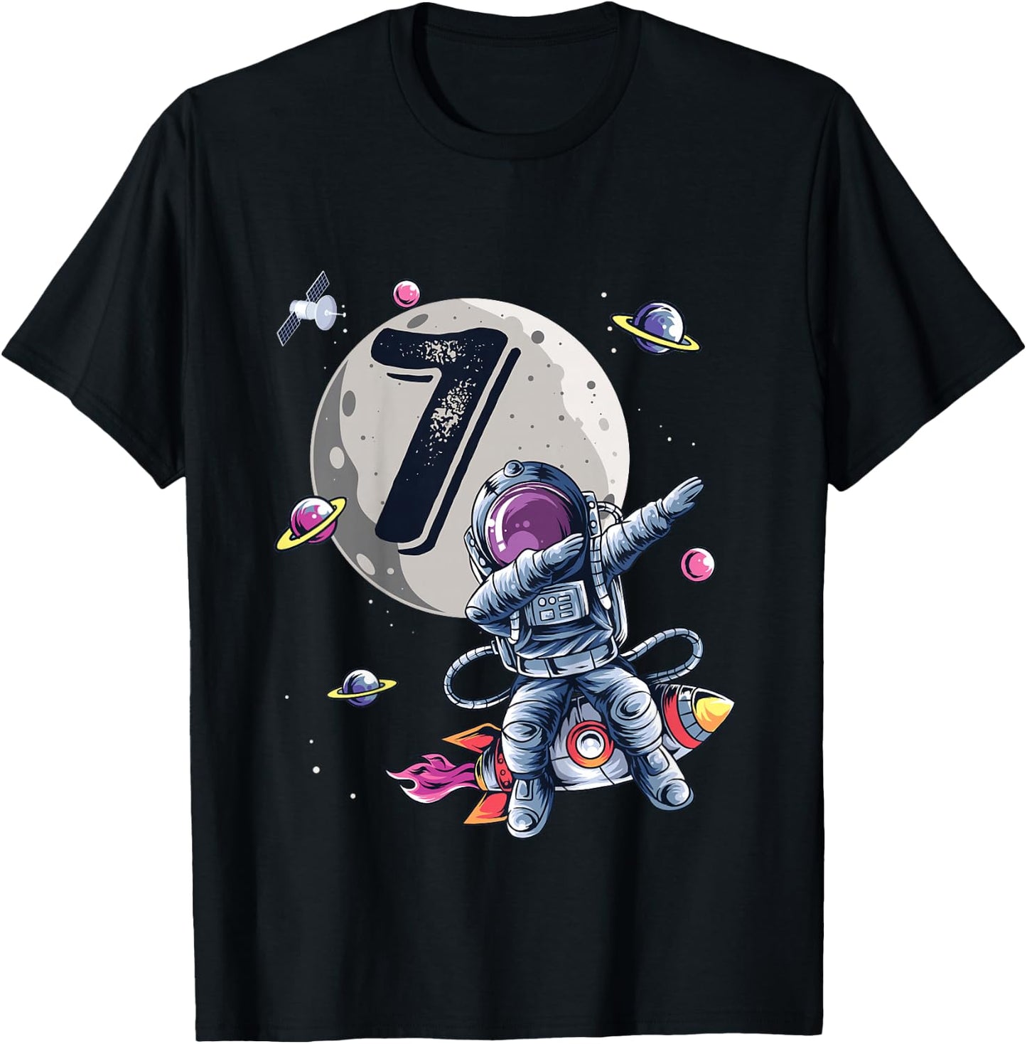Kids 7 Years Old Birthday Boy Astronaut Gifts Space 7th B-Day T-Shirt - T-Shirt | Black