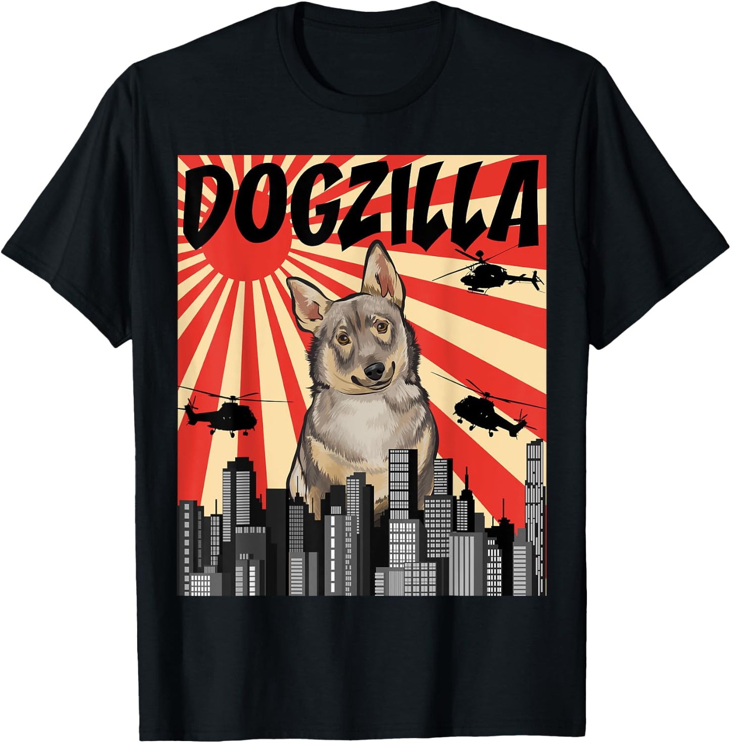 Funny Retro Japanese Dogzilla Swedish Vallhund T-Shirt - T-Shirt | Black