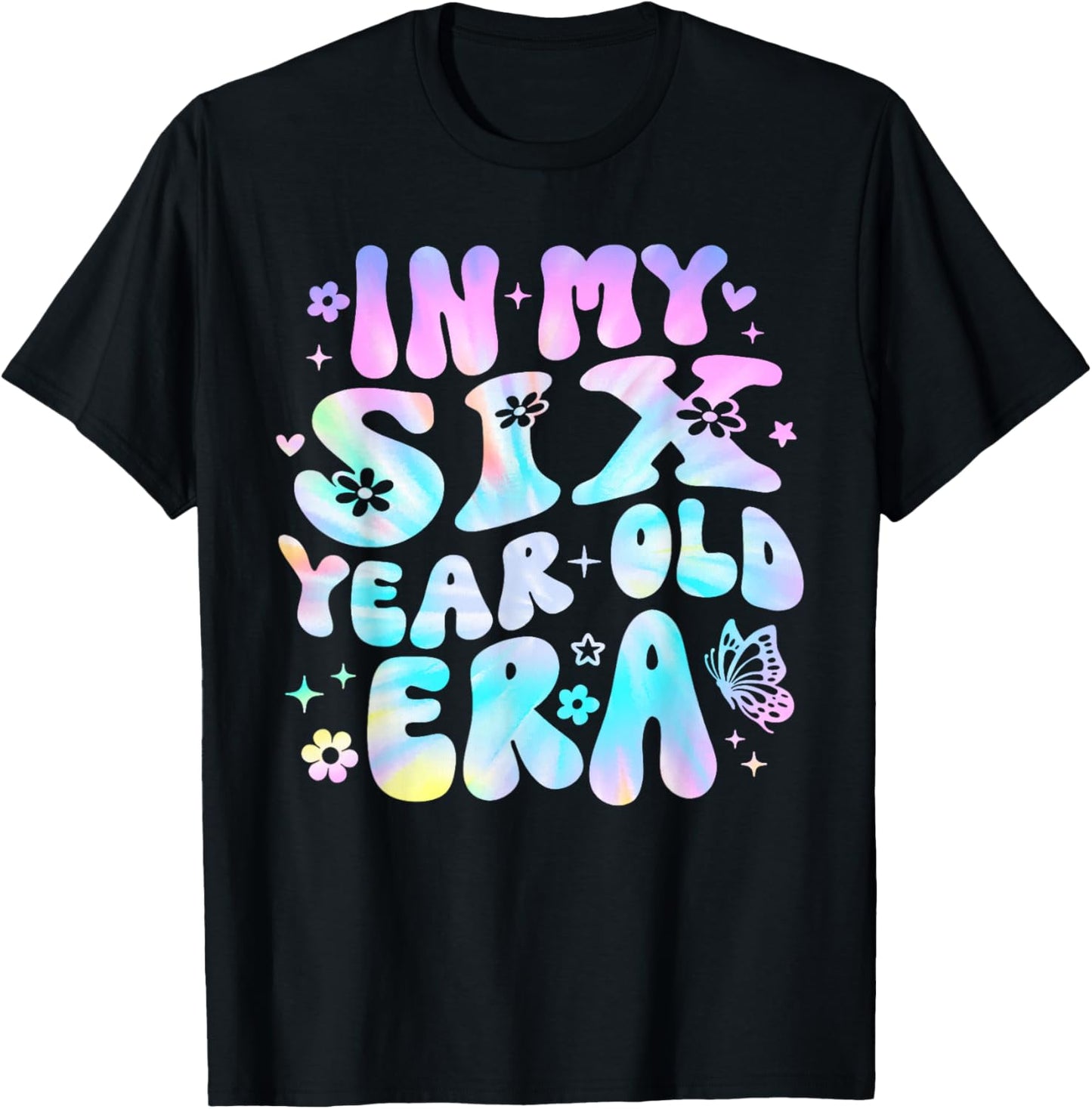 Groovy In My Six Year Old Era Girl 6th Birthday 6 Yrs Old T-Shirt - T-Shirt | Black