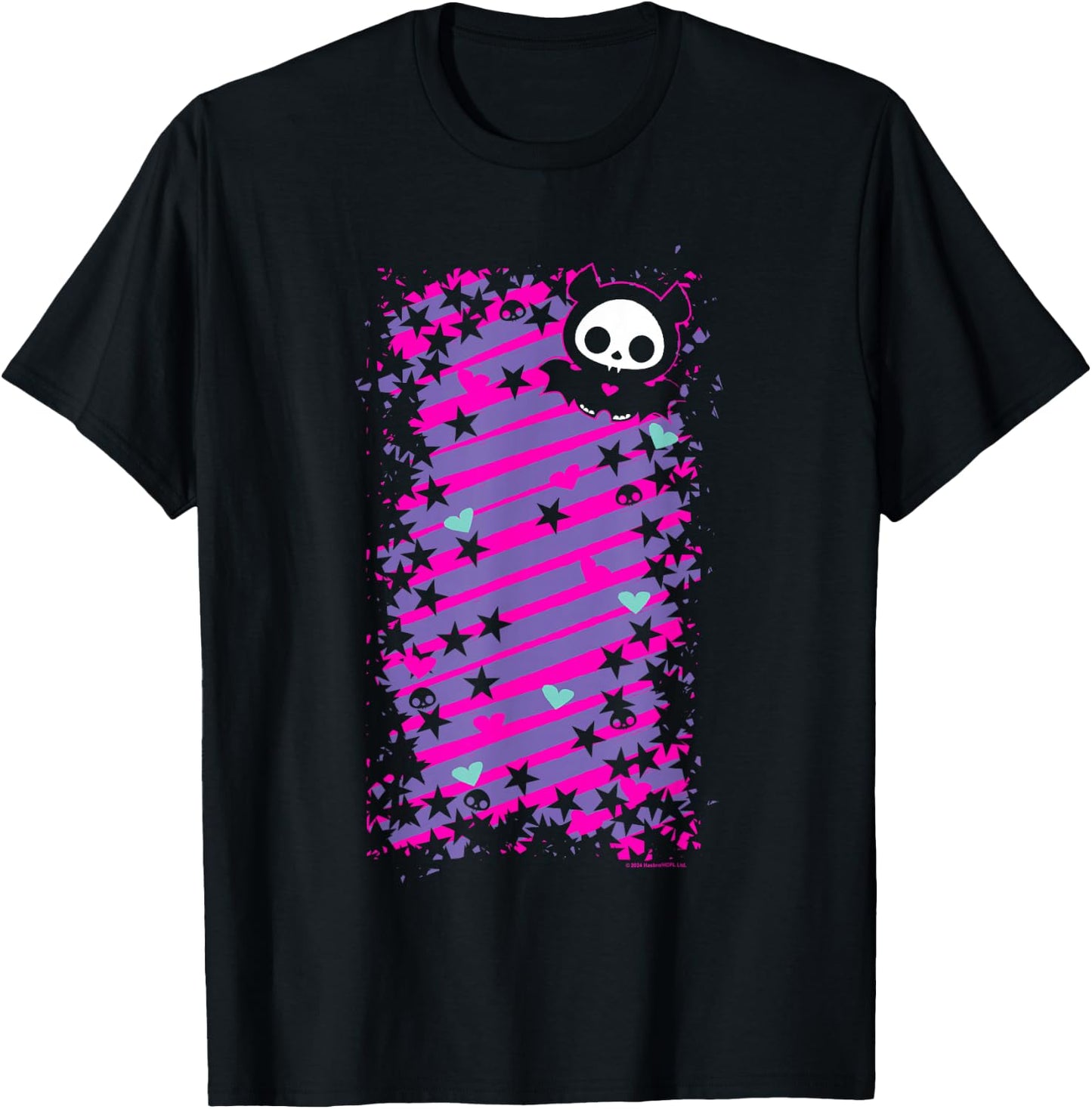 Skelanimals Diego Bat Vintage Pink Colour Pop Stripe Vignette T-Shirt - T-Shirt | Black