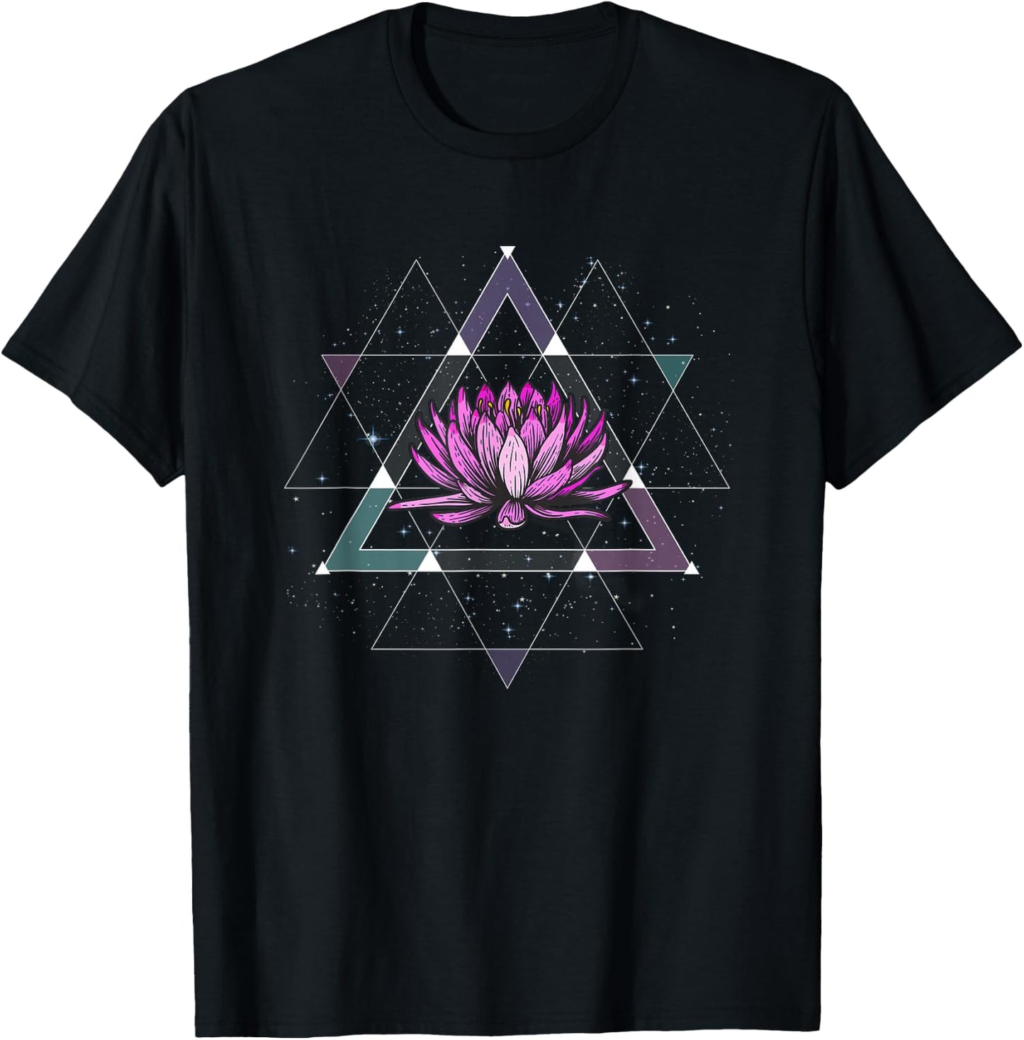 Lotus Flower Sacred Geometry Yoga Meditation Spiritual Zen T-Shirt - T-Shirt | Black