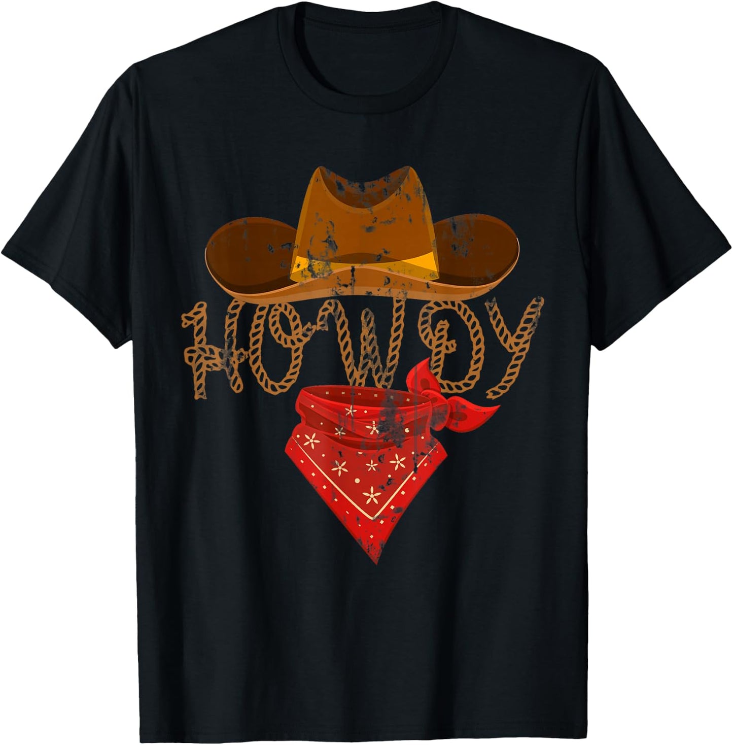Western Cowboy Howdy - Classic Fit, Short Sleeve, Black Polyester & Cotton T-Shirt - T-Shirt | Black