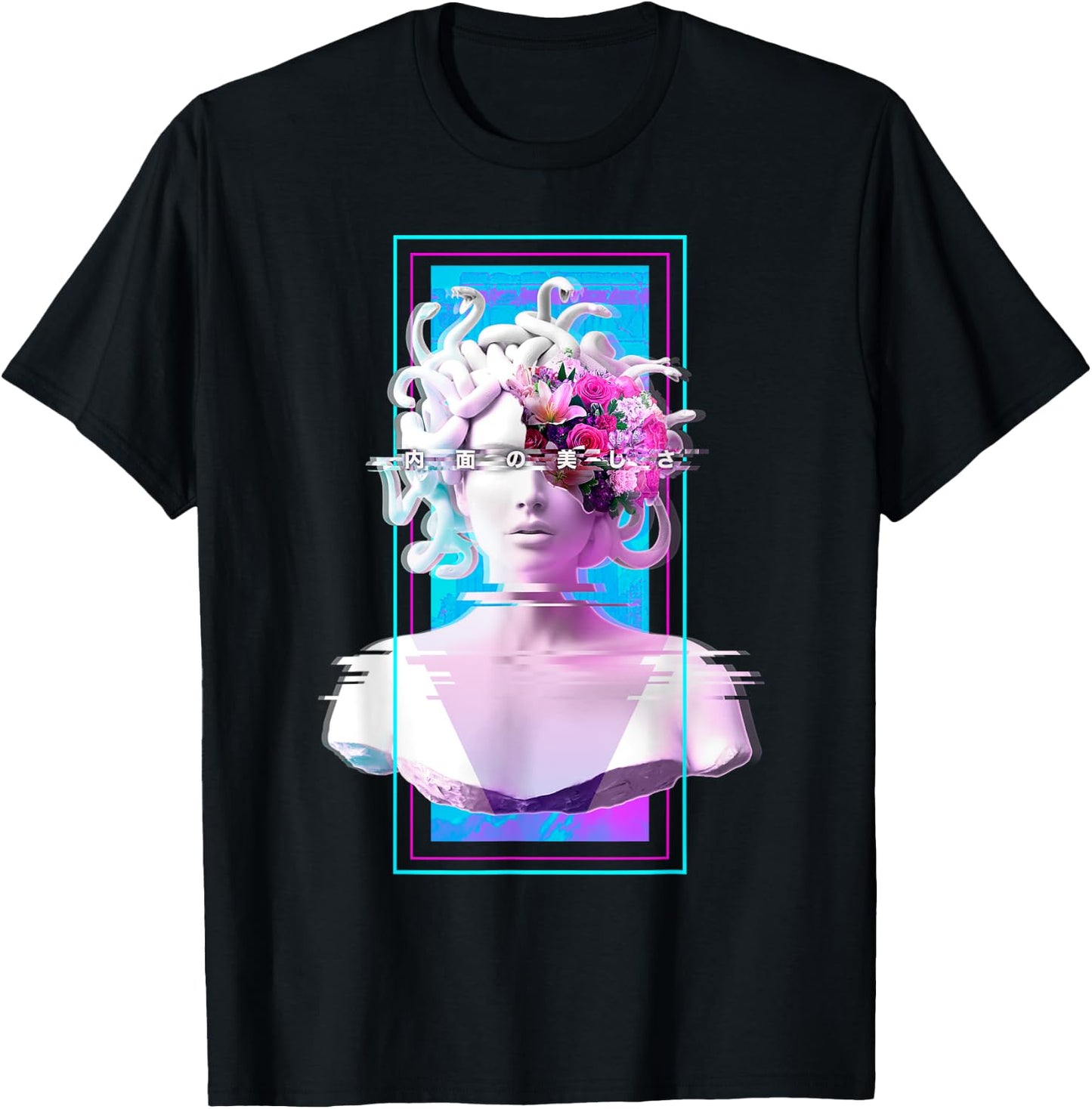 Vaporwave Medusa Statue Aesthetic Art Glitch Japanese Otaku T-Shirt - T-Shirt | Black