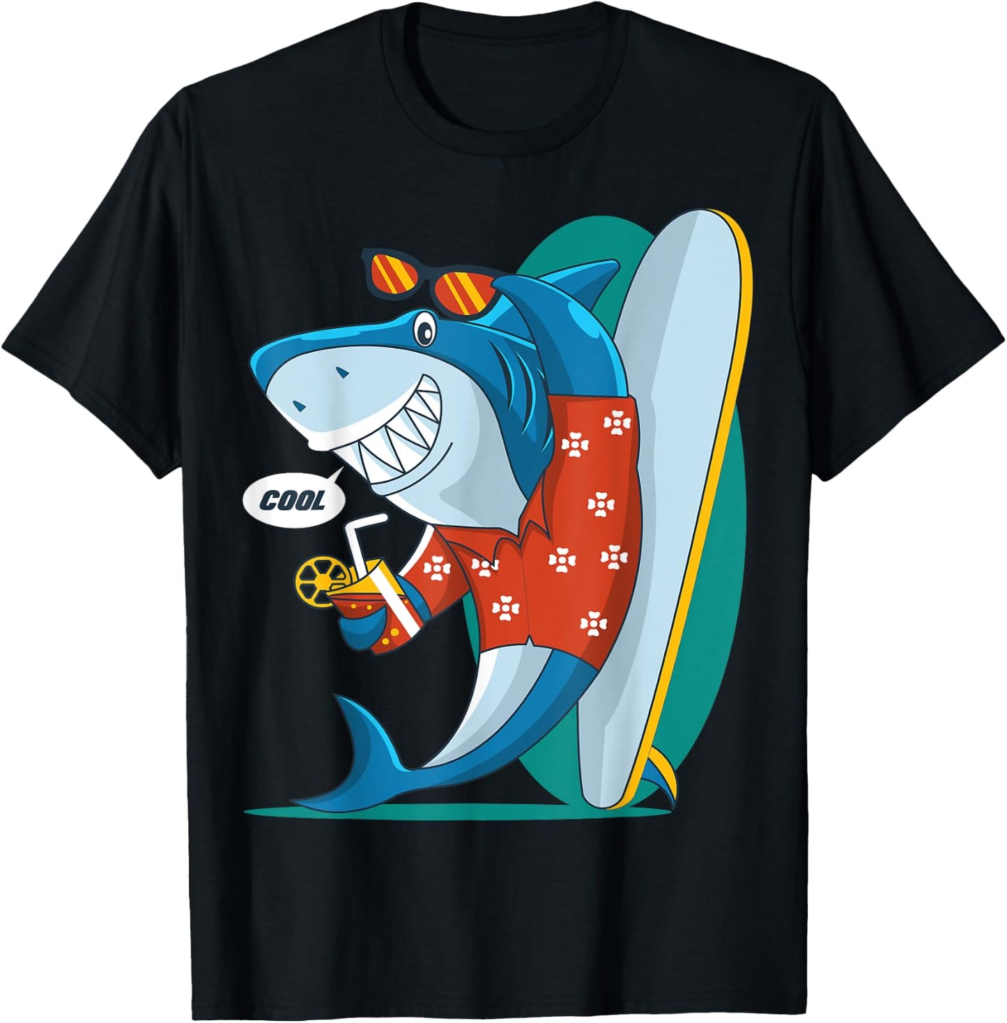Cool Shark Surfing Design T-Shirt - T-Shirt | Black