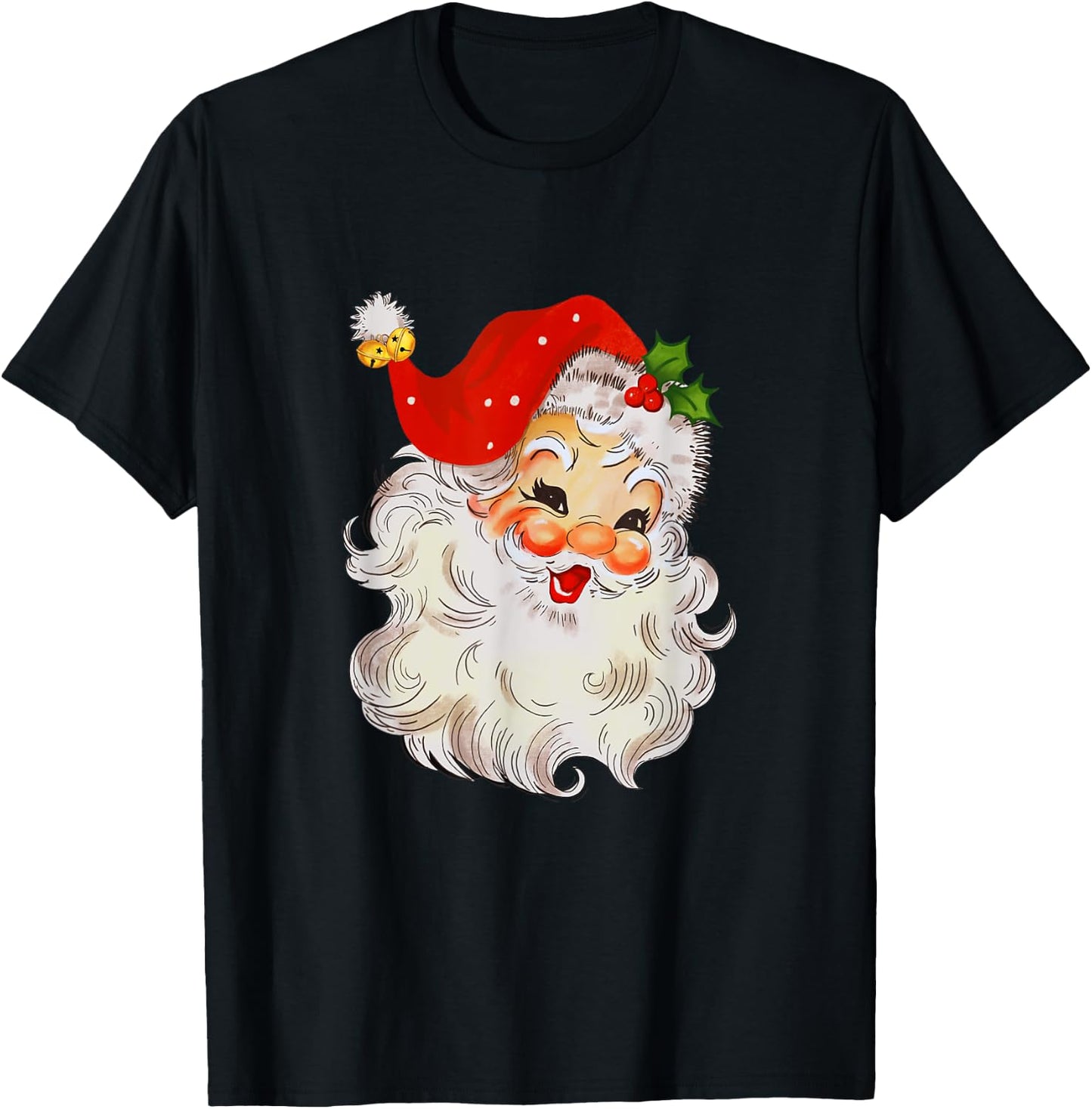 Retro Jolly Santa Claus Face Vintage St. Nick Christmas T-Shirt - T-Shirt | Black