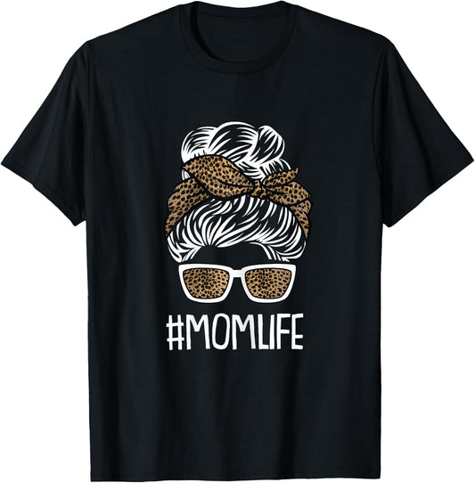 Mom-Life Mothers-Day Leopard Print Mama Mommy Momma T-Shirt - T-Shirt | Black