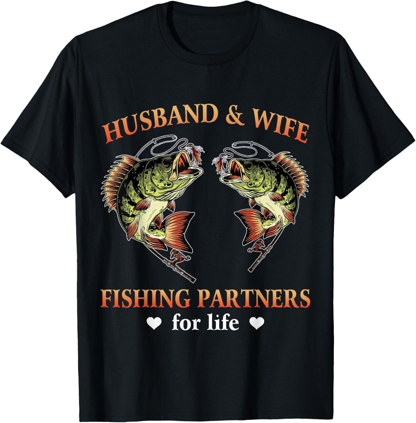 Husband And Wife Fishing Partners For Life Funny Fishing T-Shirt - T-Shirt | Black