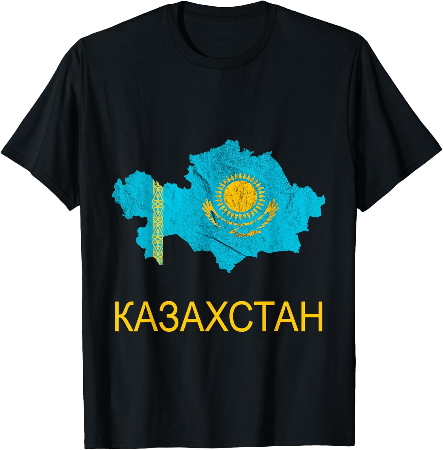 Kazakhstan map outline Kazak Kazakh flag Kazakh T-Shirt - T-Shirt | Black