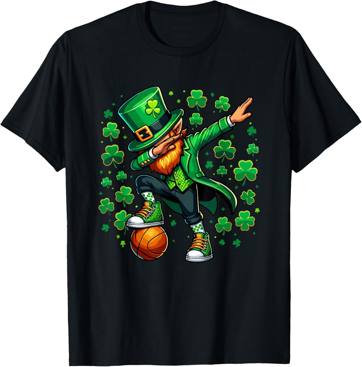 St Patricks Day Boy Men Sports Basketball Dabbing Leprechaun T-Shirt - T-Shirt | Black