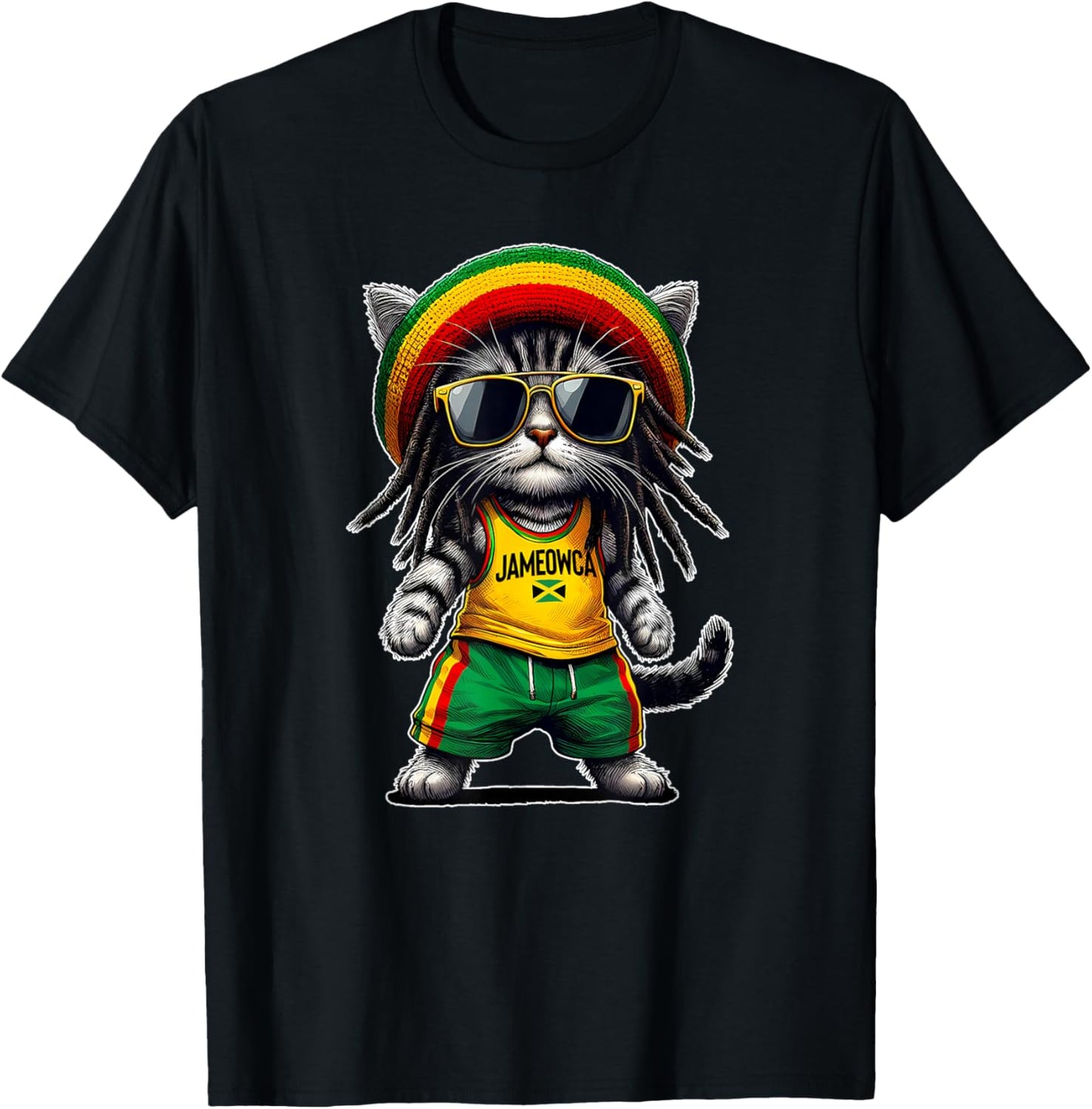 JAMEOWCA Rasta Cat Funny Jamaican Gift Jamaican Vibes T-Shirt - T-Shirt | Black
