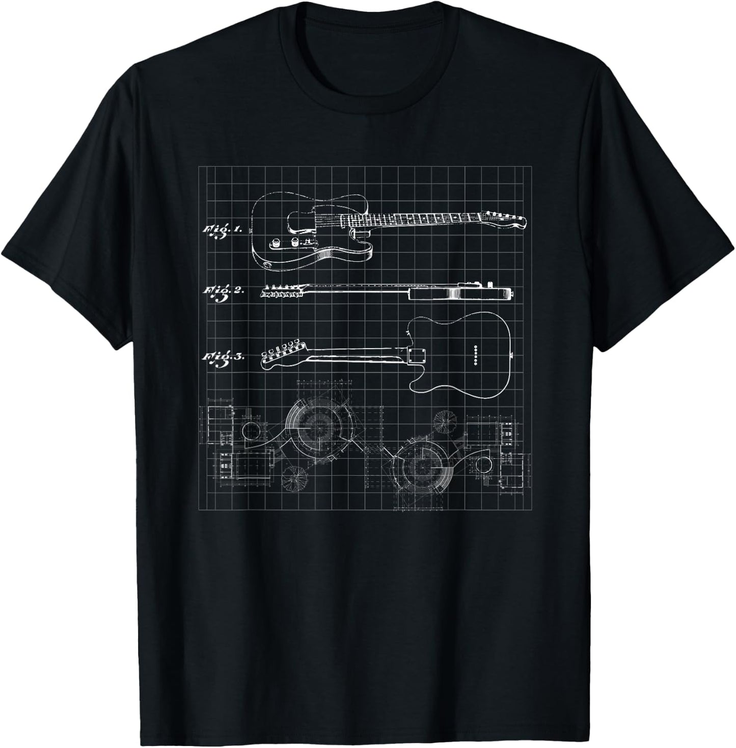 Guitar Patent Print 1955 I Vintage Patent Print Art Guitar T-Shirt - T-Shirt | Black