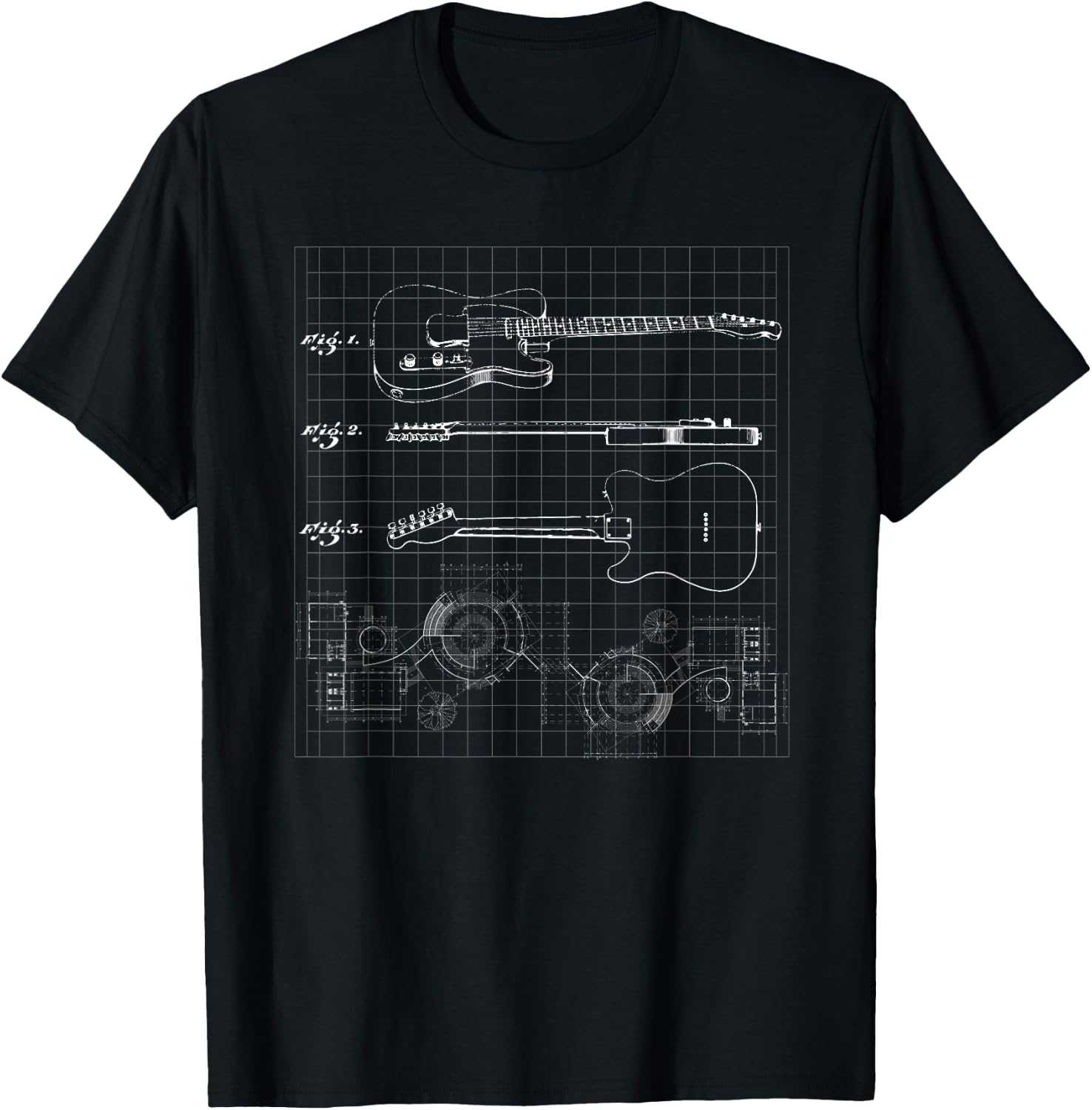Guitar Patent Print 1955 I Vintage Patent Print Art Guitar T-Shirt - T-Shirt | Black