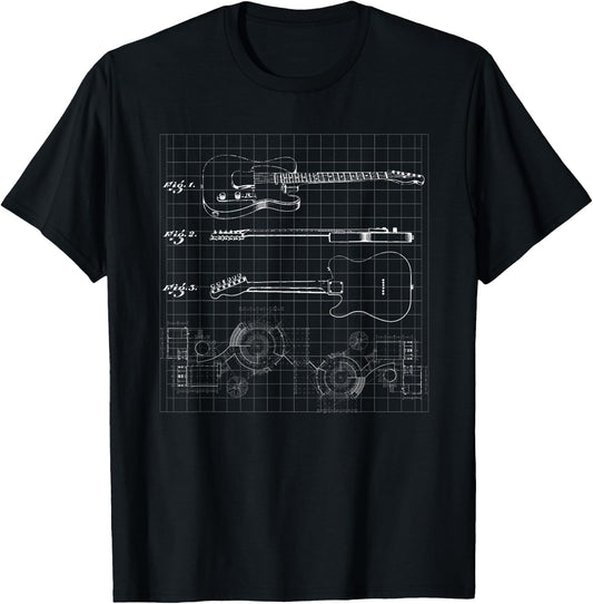 Guitar Patent Print 1955 I Vintage Patent Print Art Guitar T-Shirt - T-Shirt | Black