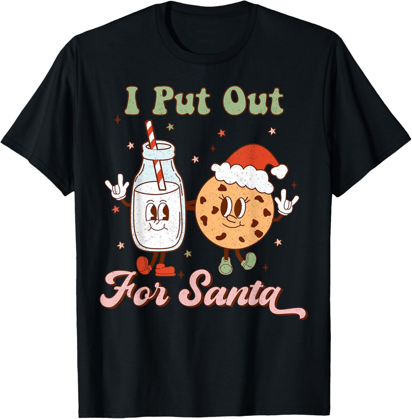I Put Out For Santa Funny Milk And Cookie Christmas Retro T-Shirt - T-Shirt | Black
