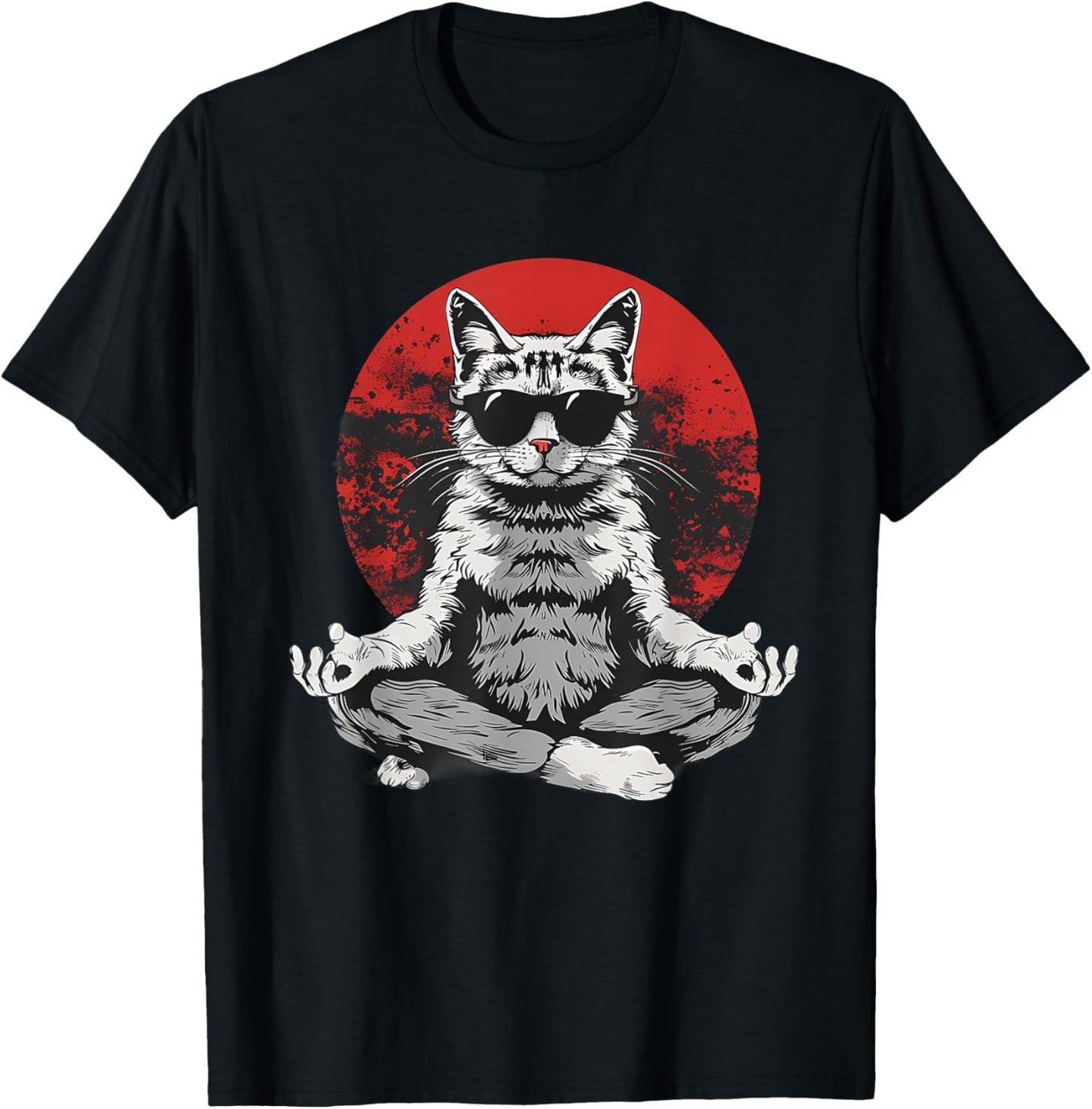 Meditation Cat Zen Buddha Yoga Spiritual Hindu Buddhist Women Kids T-Shirt - T-Shirt | Black