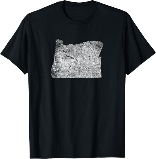 Oregon State Tree Growth Rings Map T-Shirt - T-Shirt | Black