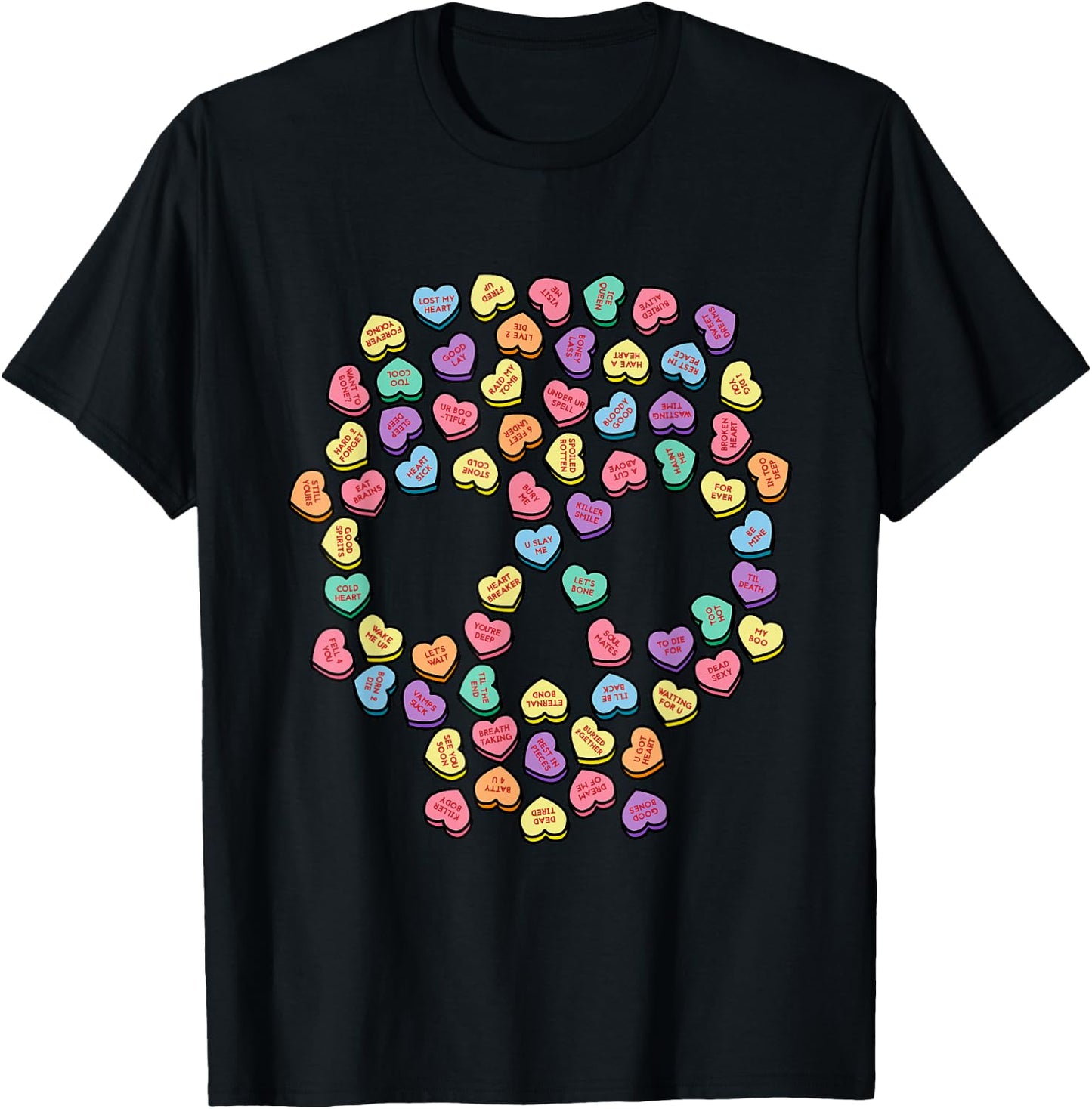 Death By Candy Valentine's Day Hearts Skull T-Shirt - T-Shirt | Black