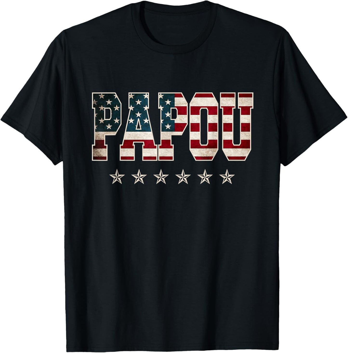 Papou Father's Day American Flag 4th of July Christmas Xmas T-Shirt - T-Shirt | Black