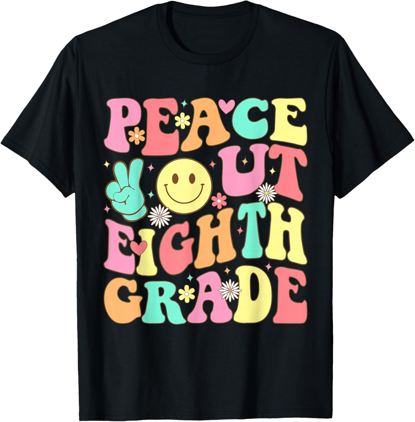 Peace Out Eighth Grade Groovy 8th Grade Last day of school T-Shirt - T-Shirt | Black