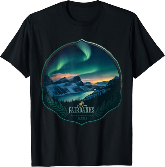 Fairbanks Retro US Northern lights Alaska Vintage parks T-Shirt - T-Shirt | Black