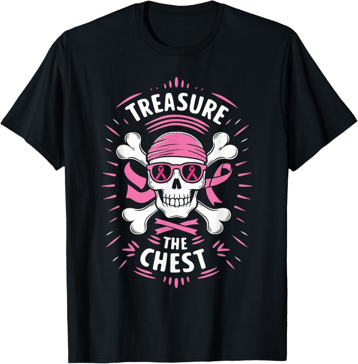 Pink Ribbon Breast Cancer Pirate Treasure the Chest T-Shirt - T-Shirt | Black