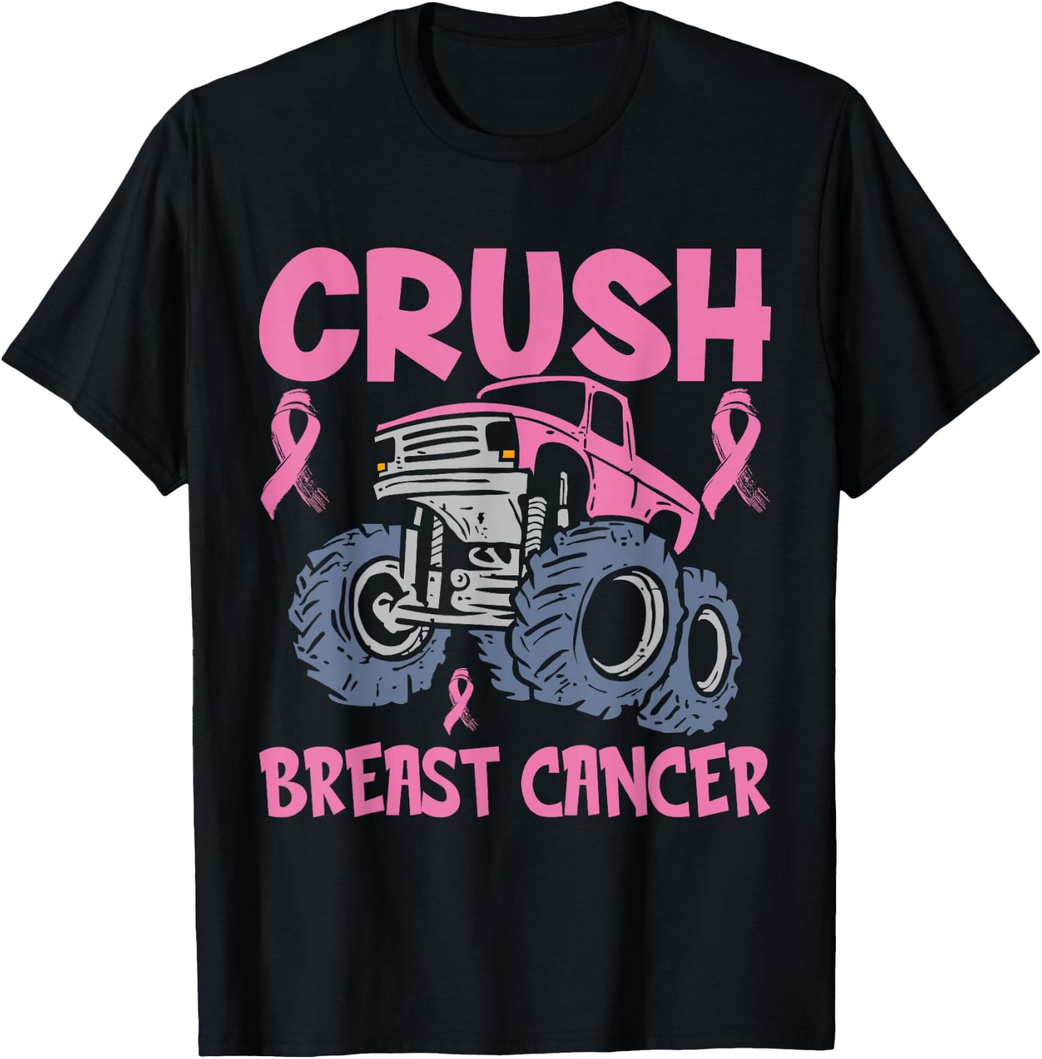 Crush Breast Cancer Awareness Truck pink Women Men Boys T-Shirt - T-Shirt | Black
