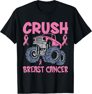 Crush Breast Cancer Awareness Truck pink Women Men Boys T-Shirt - T-Shirt | Black