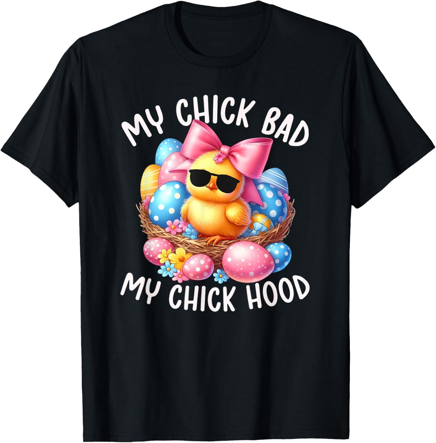 My Chick Bad My Chick Hood Funny Chicken Easter Day Retro T-Shirt - T-Shirt | Black