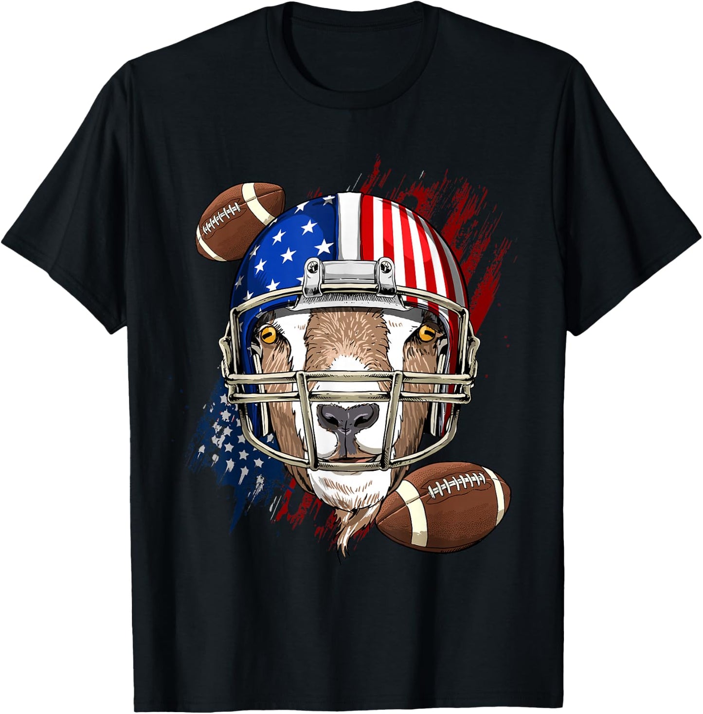 Goat American Football Goat Lovers USA Flag T-Shirt - T-Shirt | Black