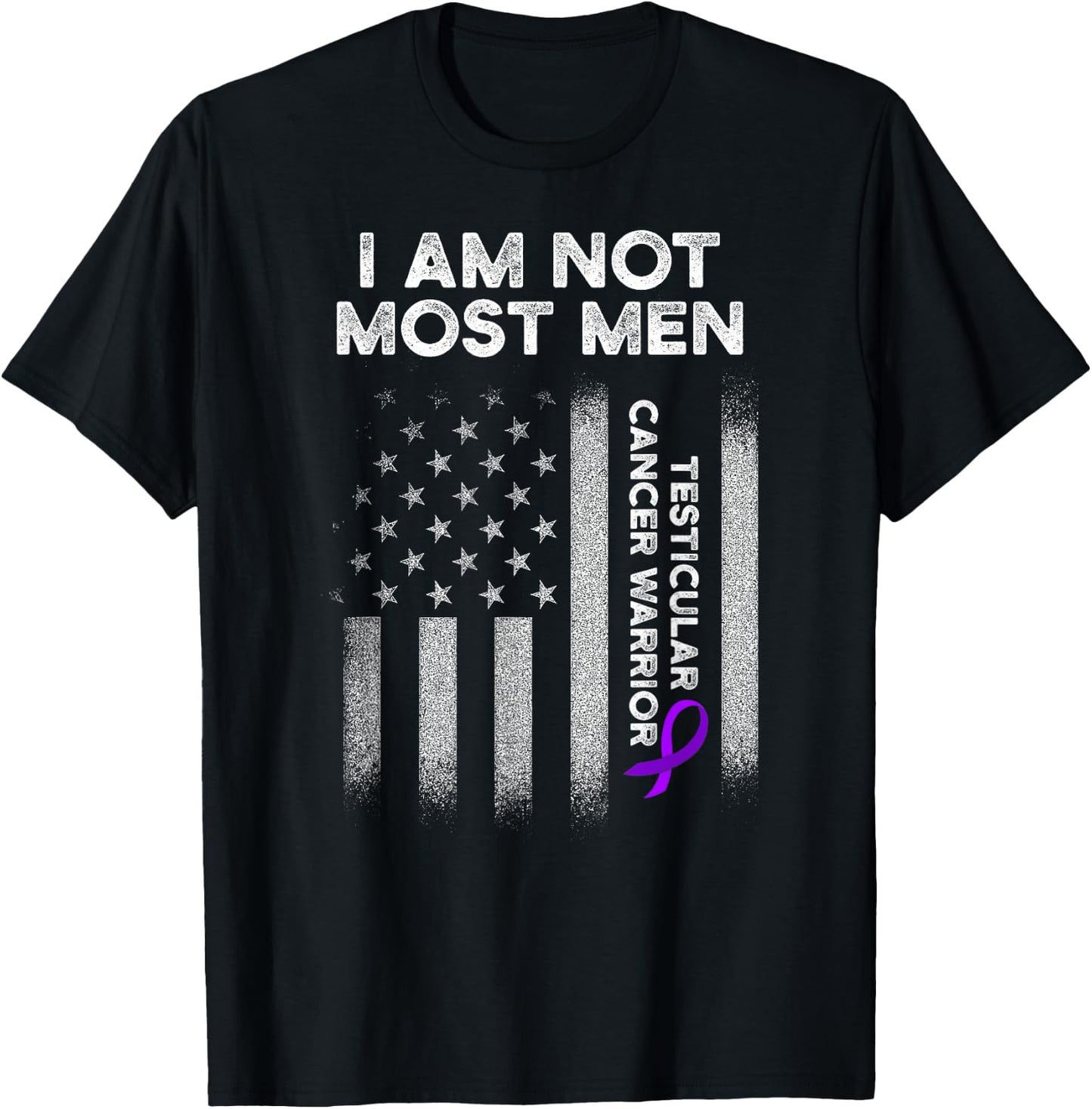 Testicular Cancer Survivor Most Men Purple Ribbon Warrior T-Shirt - T-Shirt | Black