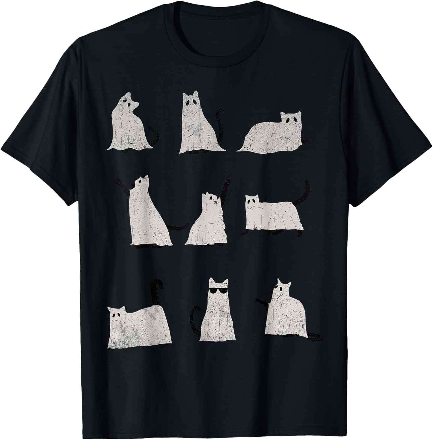 Scary Boo Cute Ghost Cat Kitty Vintage Halloween Costume Women Kids T-Shirt - T-Shirt | Black