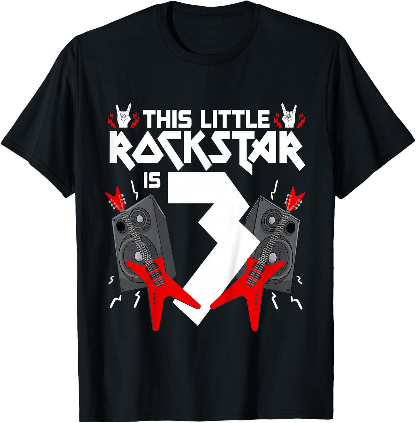 3 Year Old Rock And Roll Star Birthday Party Guitar 3rd Gift T-Shirt - T-Shirt | Black