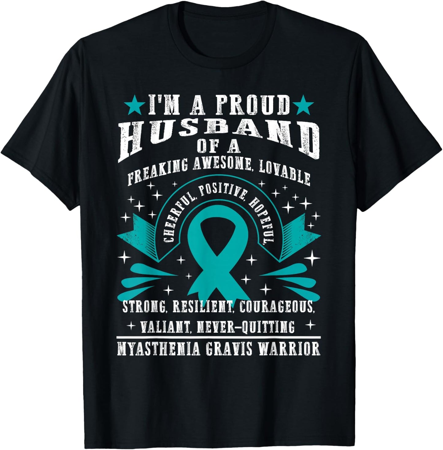 MG Proud Husband Myasthenia Gravis Wife Warrior Teal Ribbon T-Shirt - T-Shirt | Black