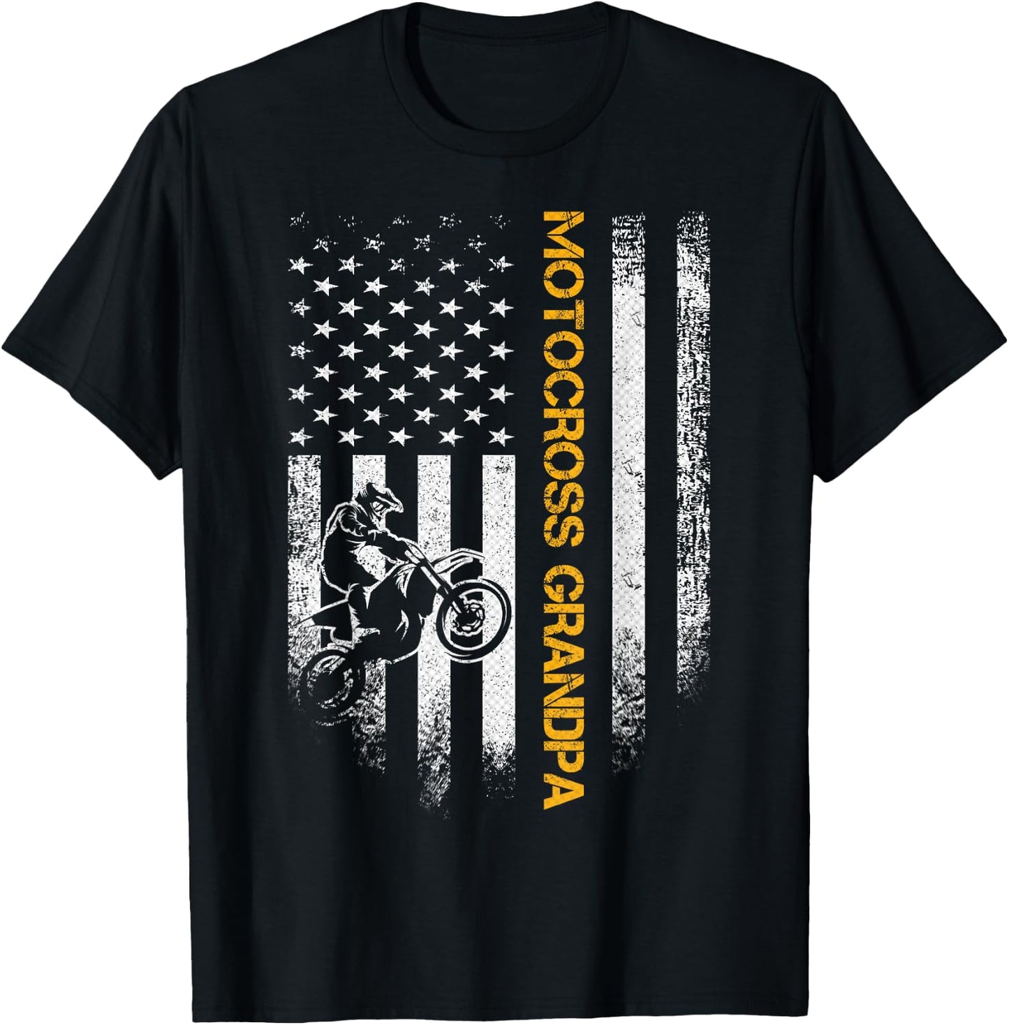 American Flag Proud Motocross Dirt Bike Grandpa Silhouette Women Men T-Shirt - T-Shirt | Black