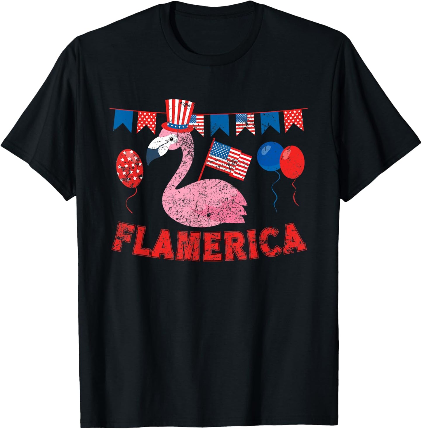 Flamerica American Patriotic Flamingo Flag Fourth Of July T-Shirt - T-Shirt | Black