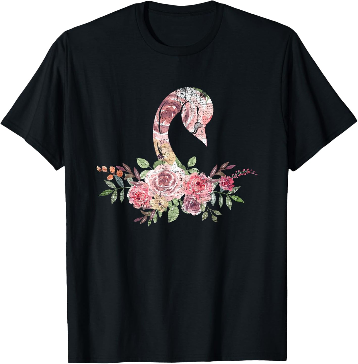 Flower Crown Women Girls Gift Pretty Animal Vintage Swan T-Shirt - T-Shirt | Black