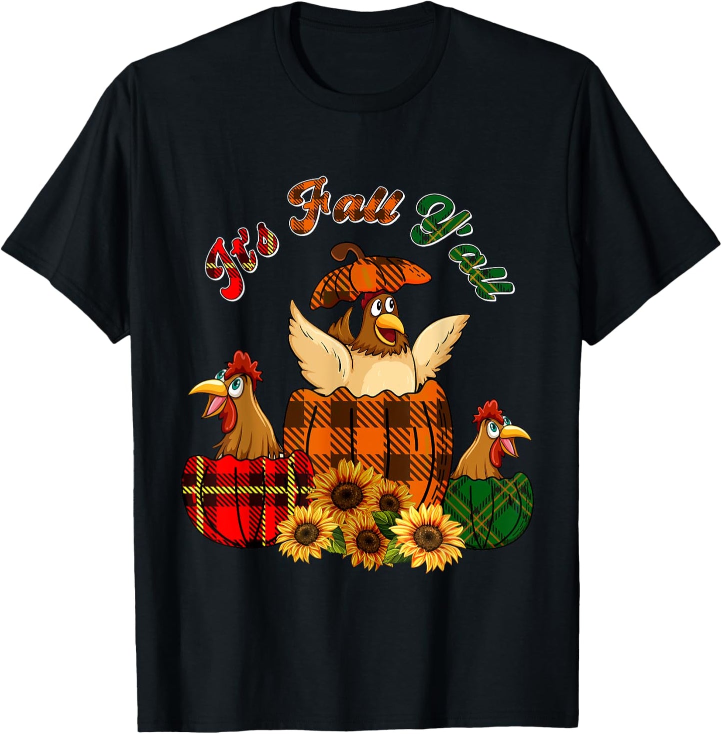 It's Autumn Y'all Thanksgiving Chickens Inside Fall Pumpkins T-Shirt - T-Shirt | Black