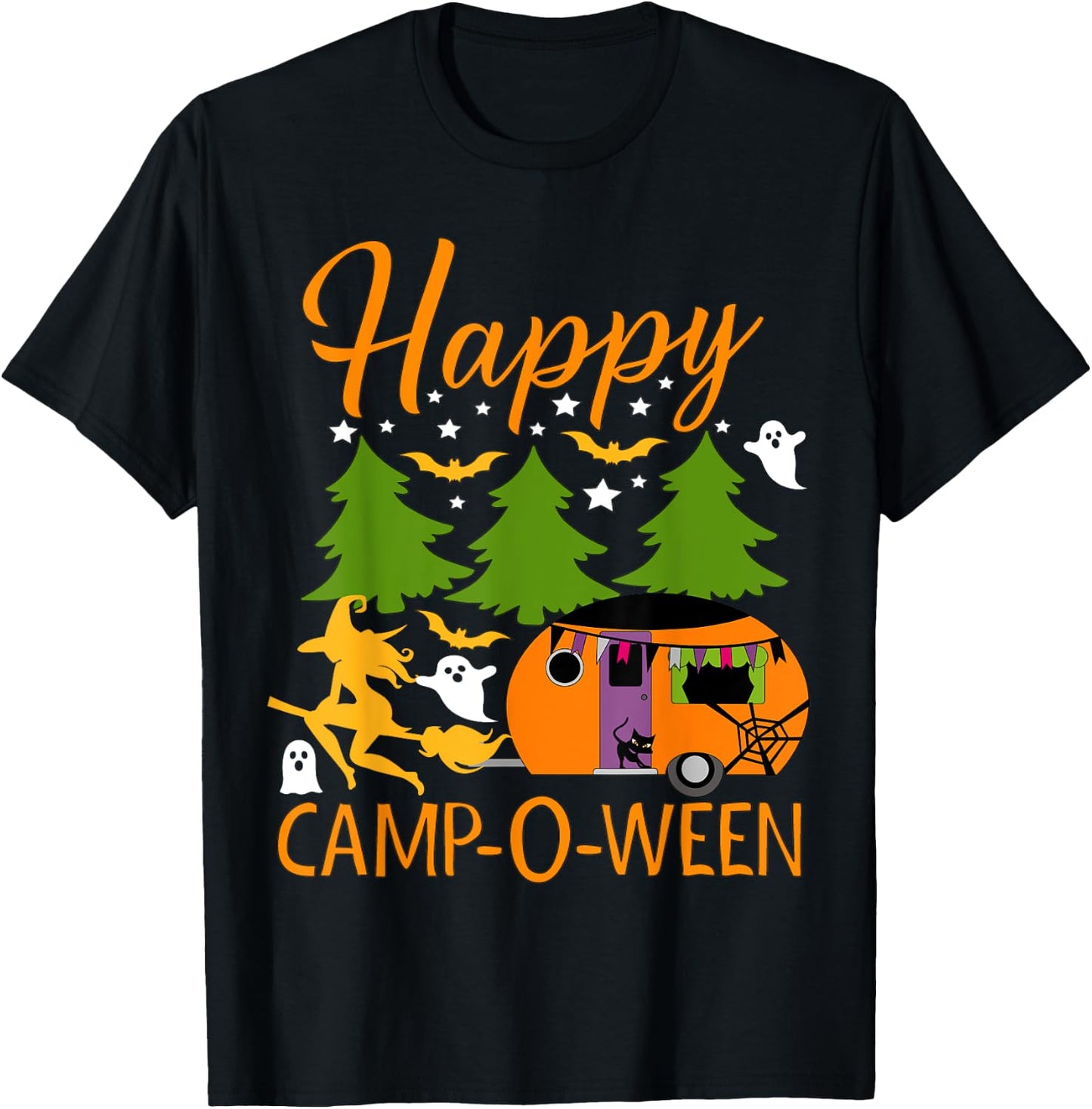Happy Camp-O-Ween Halloween Camping Camper T-Shirt - T-Shirt | Black