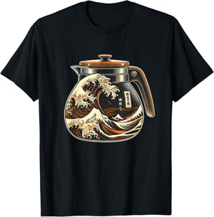 The Great Wave Of Coffee Funny Coffee Japanese I Love Coffee T-Shirt - T-Shirt | Black