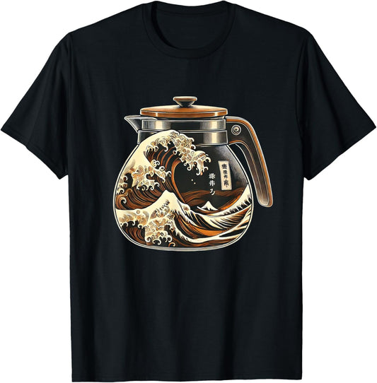 The Great Wave Of Coffee Funny Coffee Japanese I Love Coffee T-Shirt - T-Shirt | Black