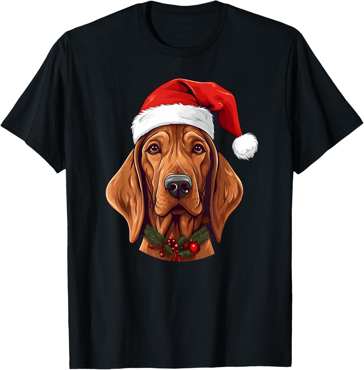 Redbone Coonhound Santa Hat Christmas Sweater Pet Dogs T-Shirt - T-Shirt | Black