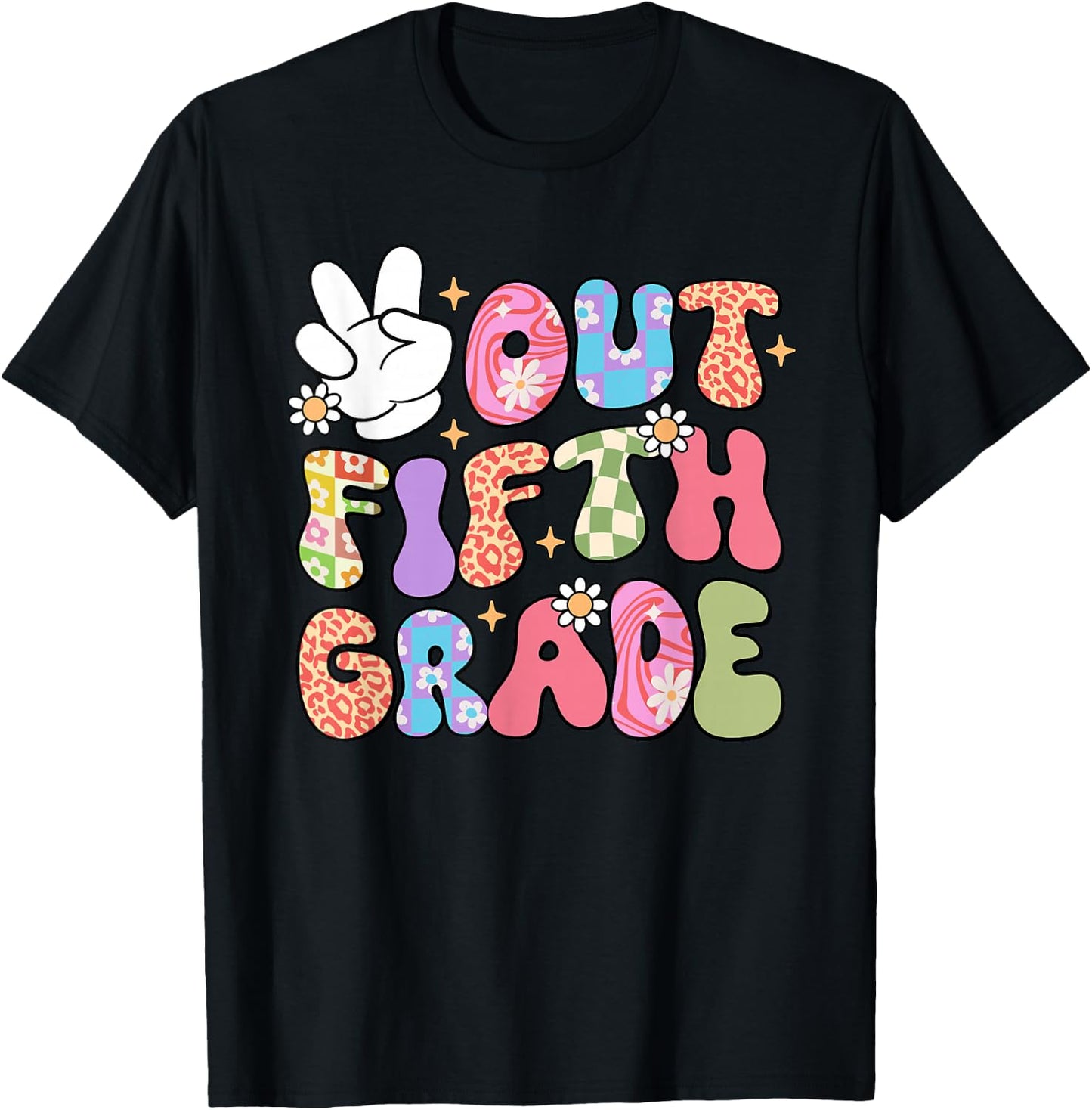 Retro Groovy Peace Out 5th Grade Funny Last Day Of School T-Shirt - T-Shirt | Black