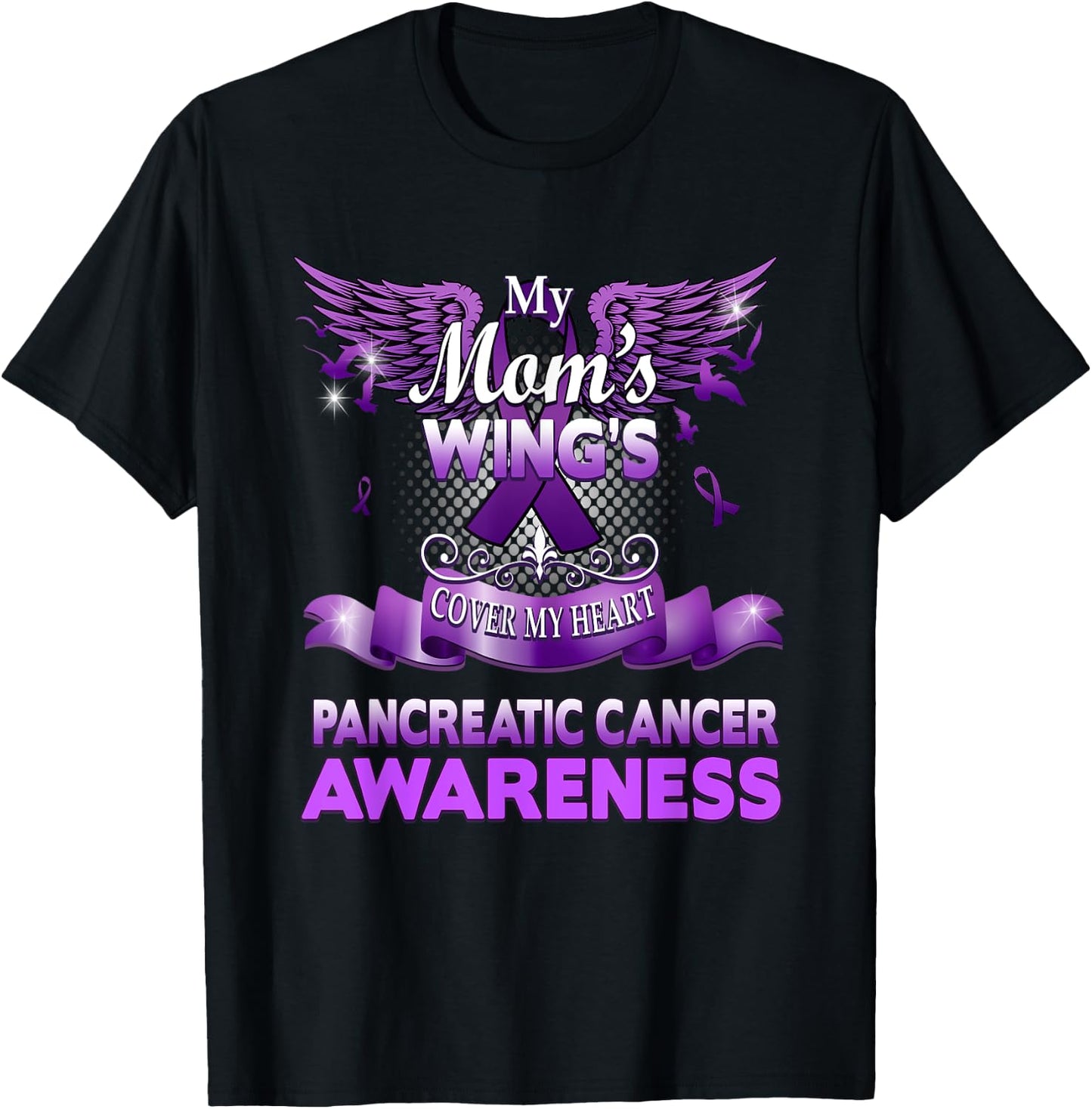My Mom's Wings Cover My Heart Pancreatic Cancer Awareness T-Shirt - T-Shirt | Black