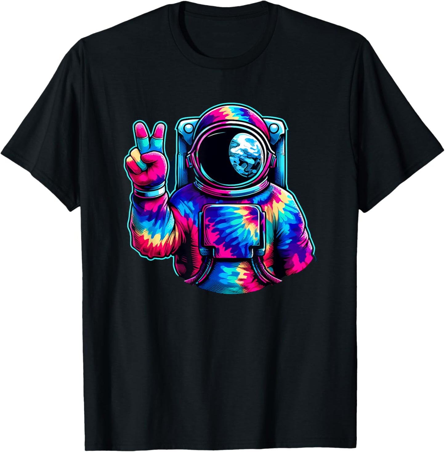 Peace Sign Tie Dye Astronaut T-Shirt - T-Shirt | Black