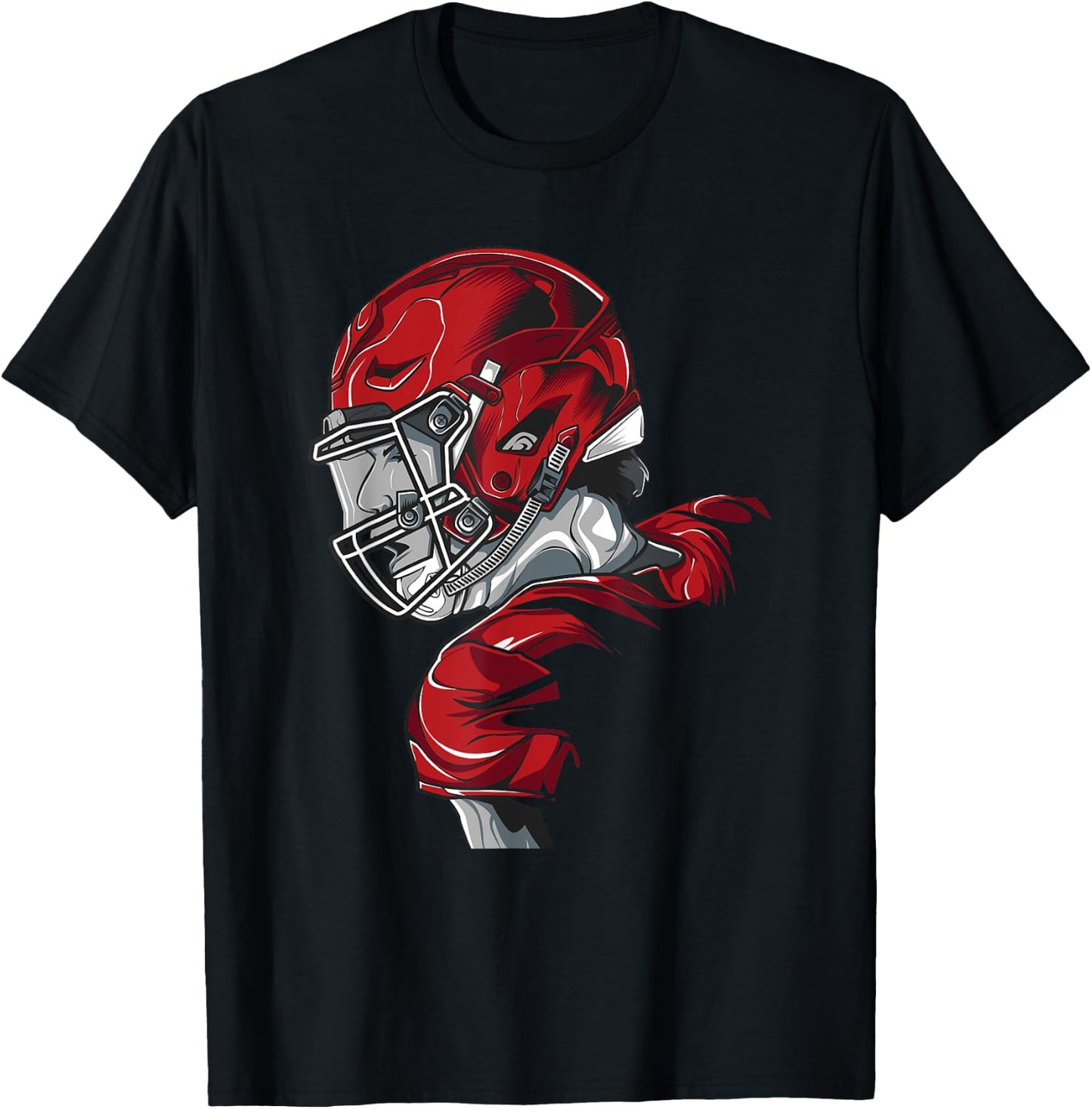 Young Quarterback Football Player in red with a Helmet T-Shirt - T-Shirt | Black