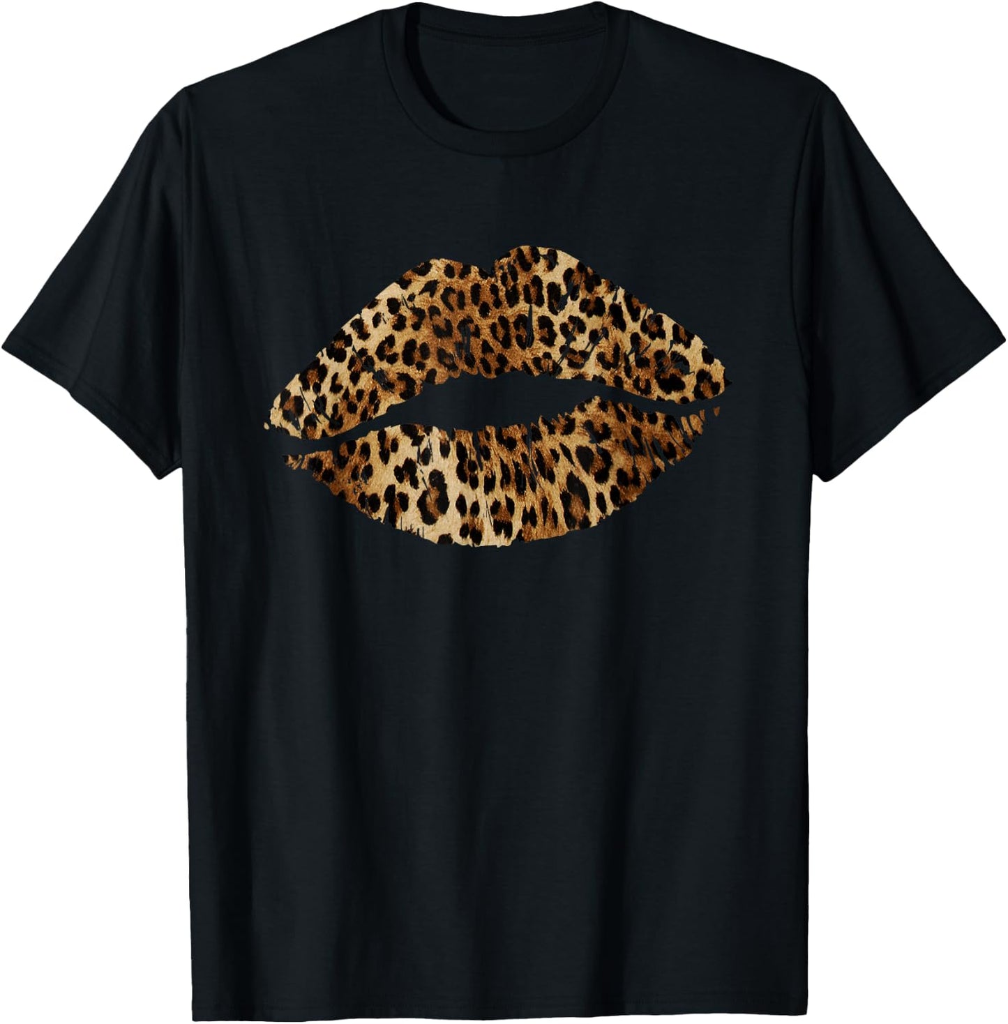 Leopard Lips Trendy Kiss Mouth Women Cheetah Animal Print T-Shirt - T-Shirt | Black